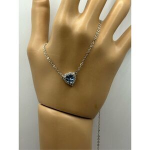 Real Simple Jewelry Blue Sapphire Rhodium Plated Silver Heart Pendant Chain